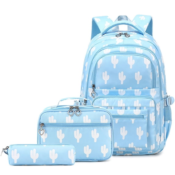 Win s Way 3 Pcs Backpack Set for G-i-r-l-s, Floral Printed Schoolbag with Lunch Box and Pencil Case, Lightweight Water-Resistant Bookbag for S-t-u-d-e-n-t-s