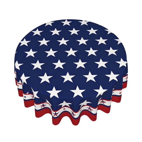 Win s Way 60 Inch Round Tablecloth, Patriotic Independence Day July 4th Round Table Cover, Red White And Blue Table Cloth Round 60 Inch, Polypropylene Outdoor Picnic Decor