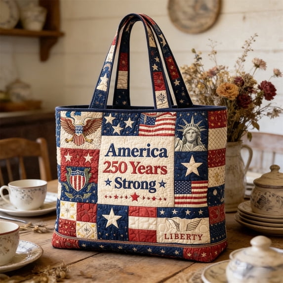Win s Way America 250th Anniversary Quilted Tote Shoulder Bag - Commemorative Edition Bag for Holiday Gift, Independence Day, Daily Commute
