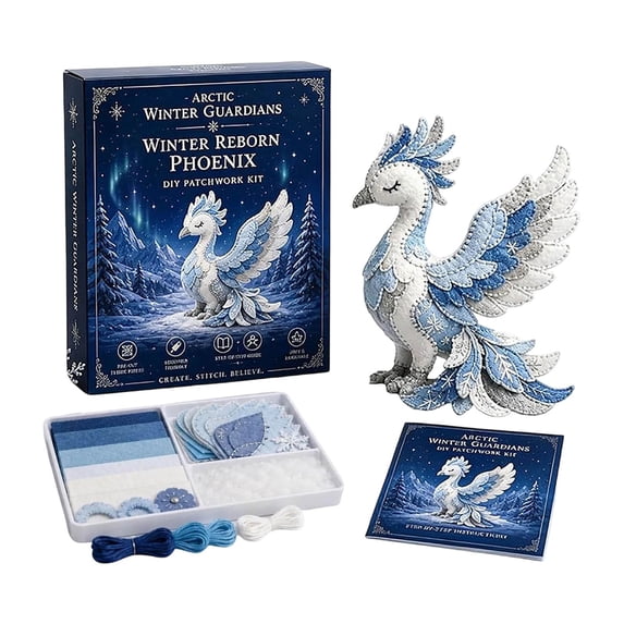 Win s Way Arctic Winter Guardians DIY Patchwork Kit, Handmade 3D Mythical Plush Sewing Set with Pre-Cut Materials, Felt Animal Sewing Kit for Beginners, for Home Decor & Craft Lovers Gifts