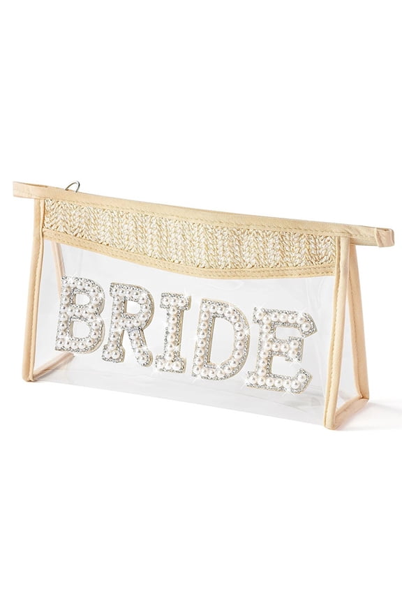 Bride Pearl Letter Clutch Bag Wristlet Woven Cosmetic Pouch Bridesmaid Wedding Gift Tote