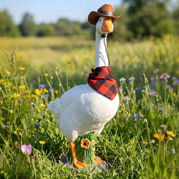 Win s Way Classic Porch Goose Statue, 23 Inch Weather Resistant White Garden Figurine with Weighted Base for Yard Patio