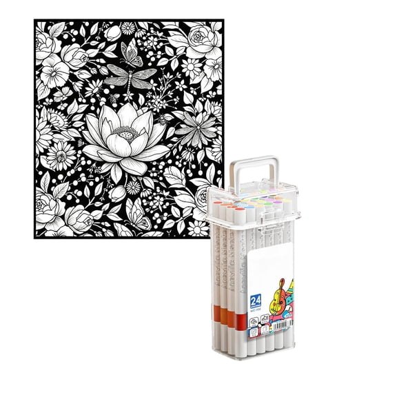 Win s Way DIY Coloring Blanket for Kids & Adults, Velvet Craft Kit with 24 Markers