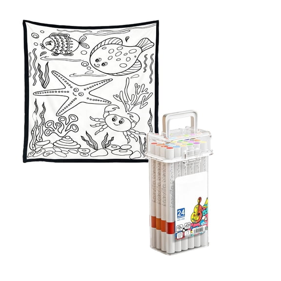 Win s Way DIY Coloring Blanket for Kids & Adults, Velvet Craft Kit with 24 Markers