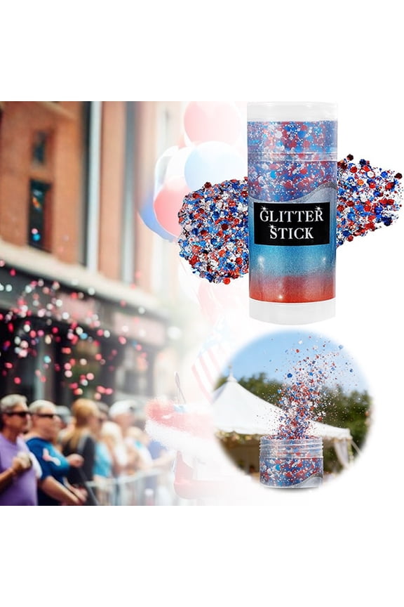 Patriotic Red White and Blue Body Glitter Stick, Waterproof Face and Hair Glitter Makeup for Women Kids, 4th of July Independence Day Accessories