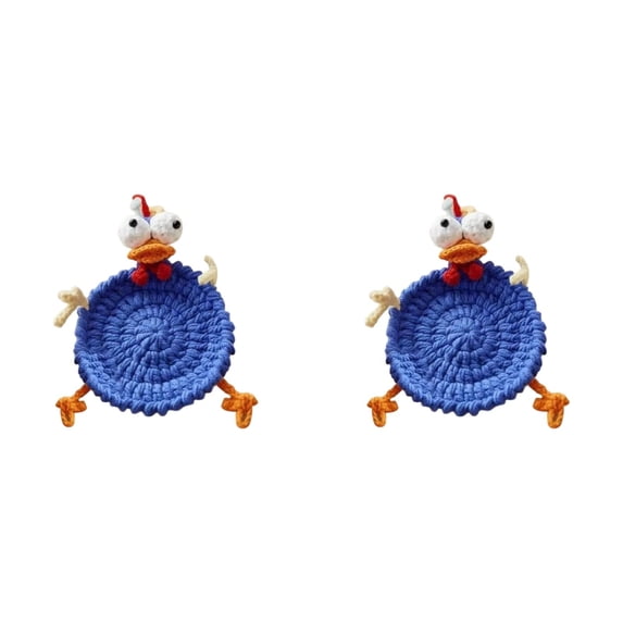 Win s Way Handmade Crochet Chick Coasters Cute Drink Coaster Set 2 Pieces for Coffee Table Tabletop Protection Home Decor