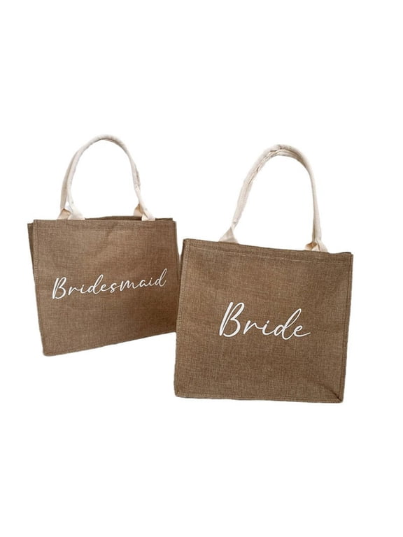 Jute Tote Bag Bride Tote Bag Beach Wedding Shopping Bag Bridesmaid Gift Reusable Grocery Bag