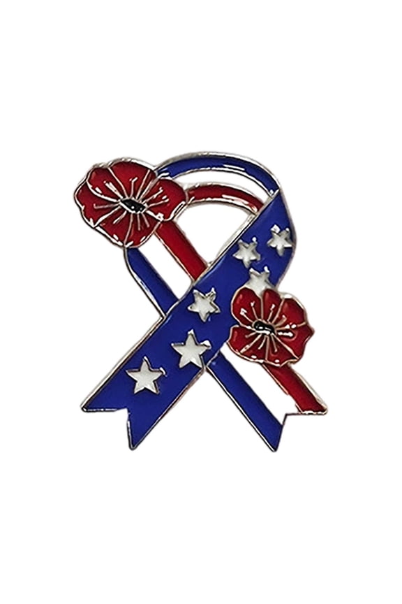 Memorial Day Poppy Flower Brooch, Patriotic Lapel Pin USA Flag Ribbon Badge for Independence Day Remembrance