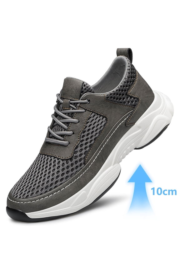 Men's Height Increasing Mesh Sneakers, Solid Color Casual Running Shoes With Supportive Performance