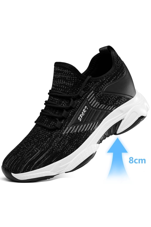 Men's Height Increasing Trainers, Lightweight Mesh Running Shoes With Lace-Up Design For Leisure