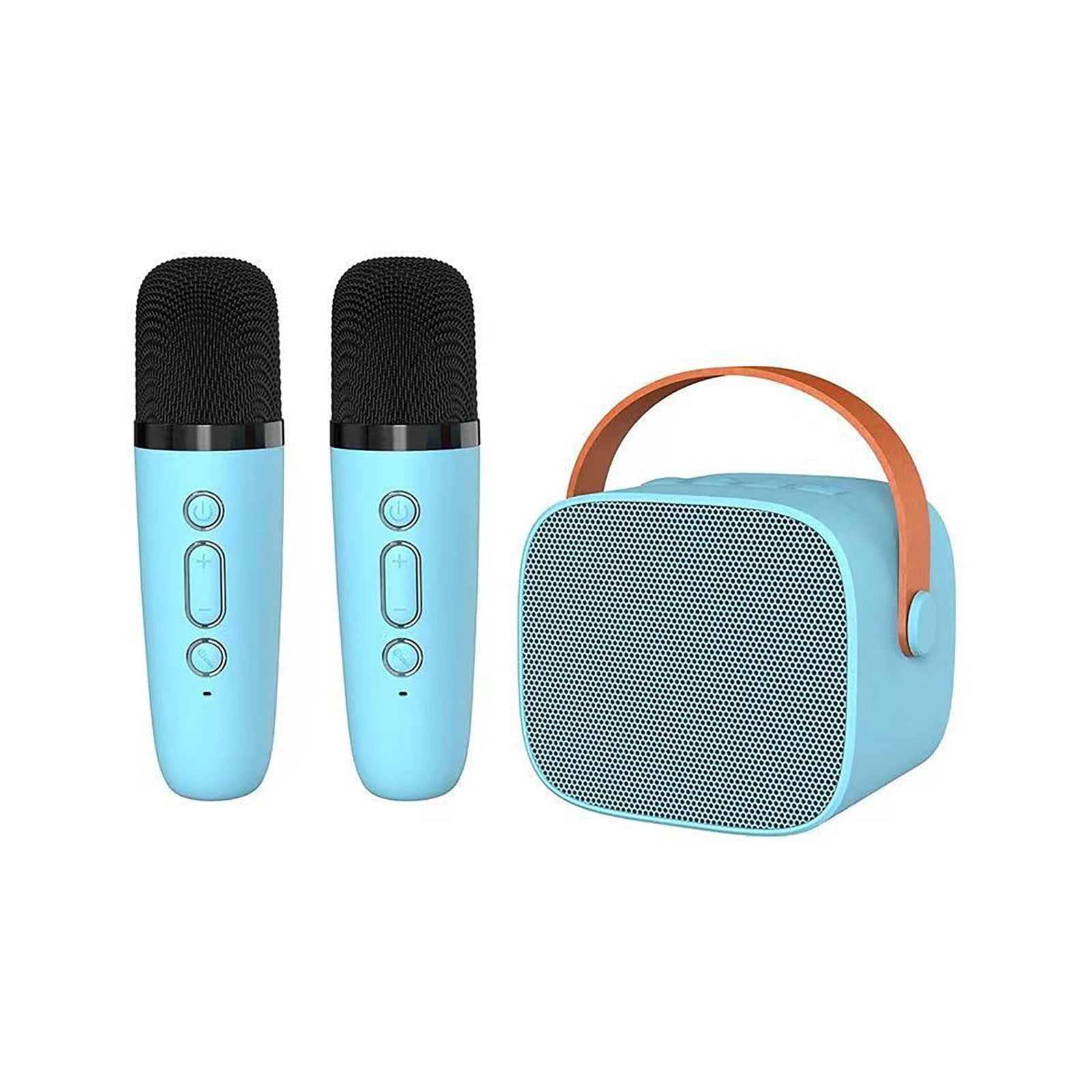 Win s Way Mini Karaoke Machine with 2 Wireless Microphones, Portable Bluetooth Speaker for Kids Adults Home Party, Blue