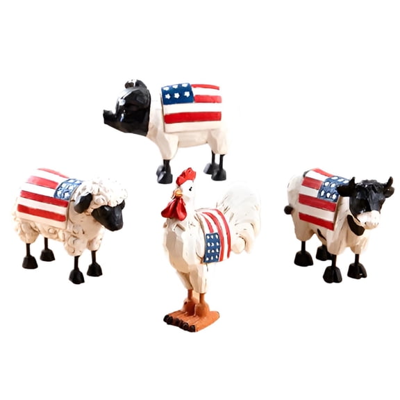 Win s Way Patriotic Farm Animal Figurines, 4th of July Decor Resin Desktop Ornaments, Independence Day Americana Sculptures Set of 4