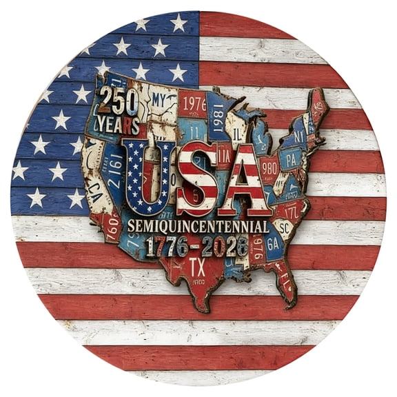 Win s Way Patriotic Round Elastic Tablecloth Stars Stripes Waterproof Washable for 36-52 Inch Tables 4th July 250th Outdoor Picnic Decor