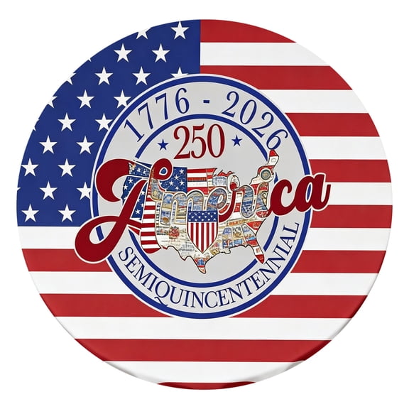 Win s Way Patriotic Round Fitted Tablecloth with Elastic Edge 4th of July American Flag Table Cover Waterproof Windproof Washable for 36-52 Inch Round Tables Outdoor Picnic Camping Party Decor