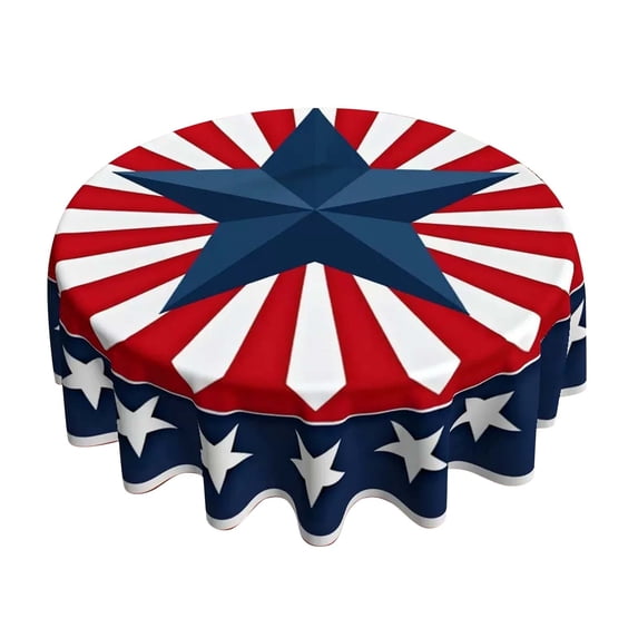 Win s Way Patriotic Star Round Tablecloth 4th of July Independence Day Round Tablecloth American Themed Party Table Cover Round Tablecloth Red White Blue Starburst Pattern Outdoor Picnic BBQ Decor