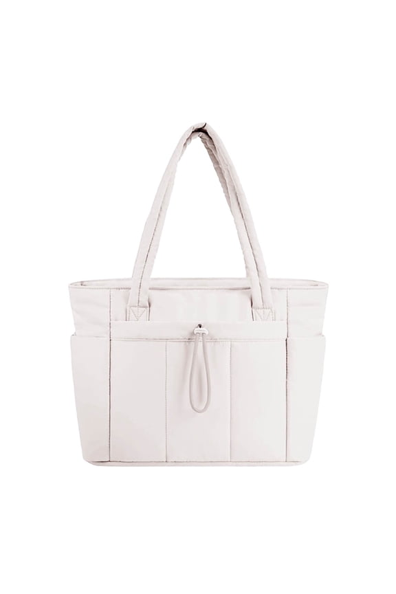 Quilted Nylon Laptop Tote Shoulder Bag with Zipper for Women Work Travel
