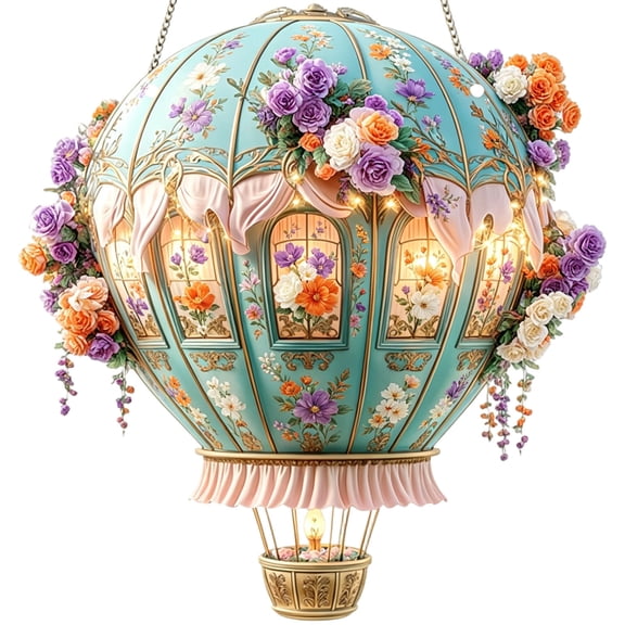 Win s Way Solar Hot Air Balloon Lantern – 7.87" Acrylic Flame Pendant Ornament, Weather-Resistant Outdoor Decor for Garden, Wedding, Patio, Camping & Home