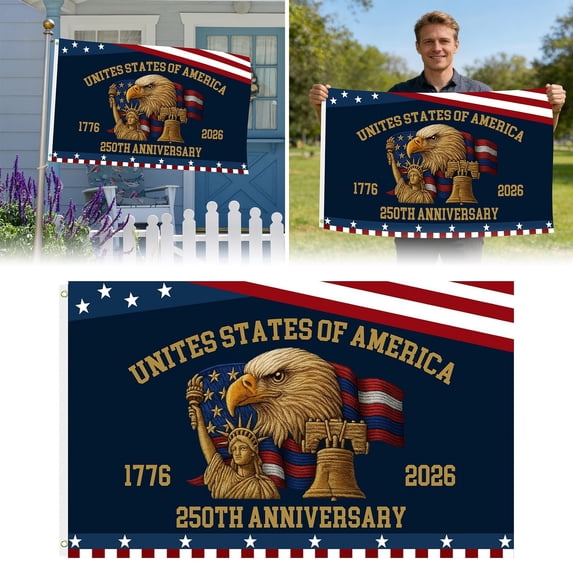 Double Sided 250th Anniversary American USA Flags 3x5 Outdoor- Vivid Colors 3Ply 1776-2026 250 Years Birthday Patriotic Flags Banners- Heavy Duty 100% Polyester with 2 Brass Grommets