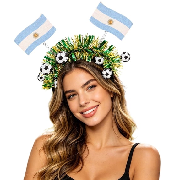 Win s Way Wobble Flag Headband with Bouncy Springs, Soccer Fan Cheering Headwrap, Game Day Bopper Hairband, Multi-Country Flag Headwear for Men Women