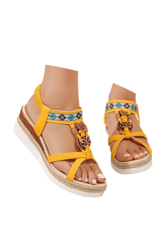 Women Boho Elastic Slingback Wedge Sandals Beach Summer Flip Flops