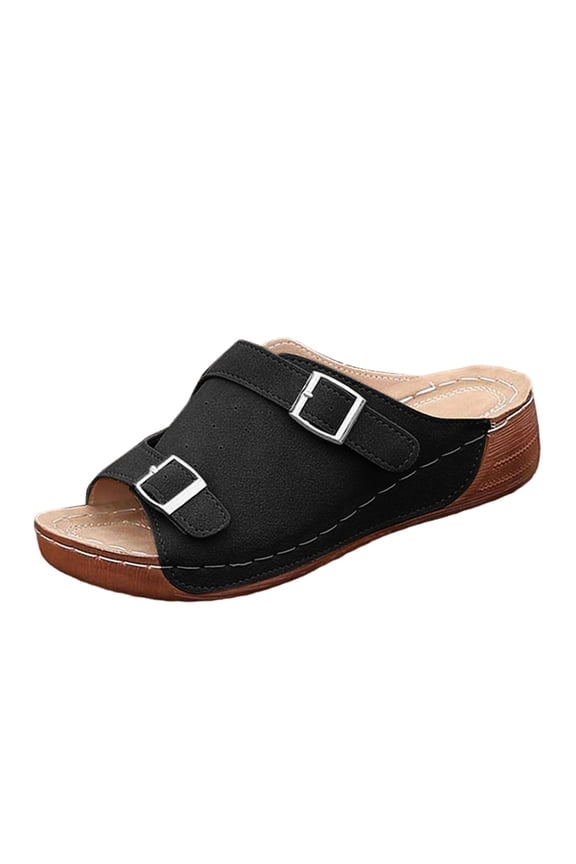 Women Platform Wedge Flip Flops Slide Solid Color Beach Slippers Spring Summer