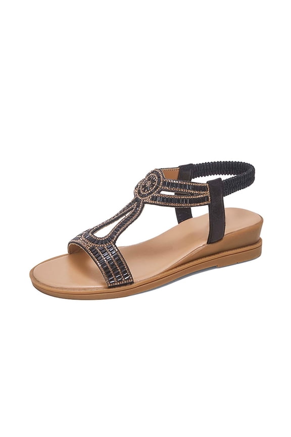 Women Rhinestone Wedge Sandals Roman Open Toe Beach Flip Flops Summer Fashion