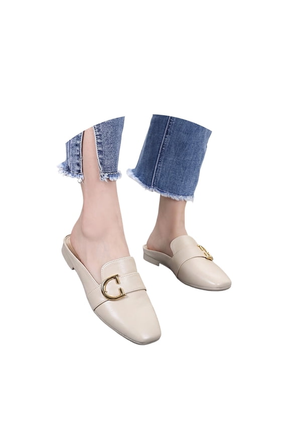 Women‘s Black Animal Print Buckle Mules - Memory Foam Insole - Low Heel - Casual Mule Shoes【Slip On Backless Loafers】【Business Commute Comfort Flats】