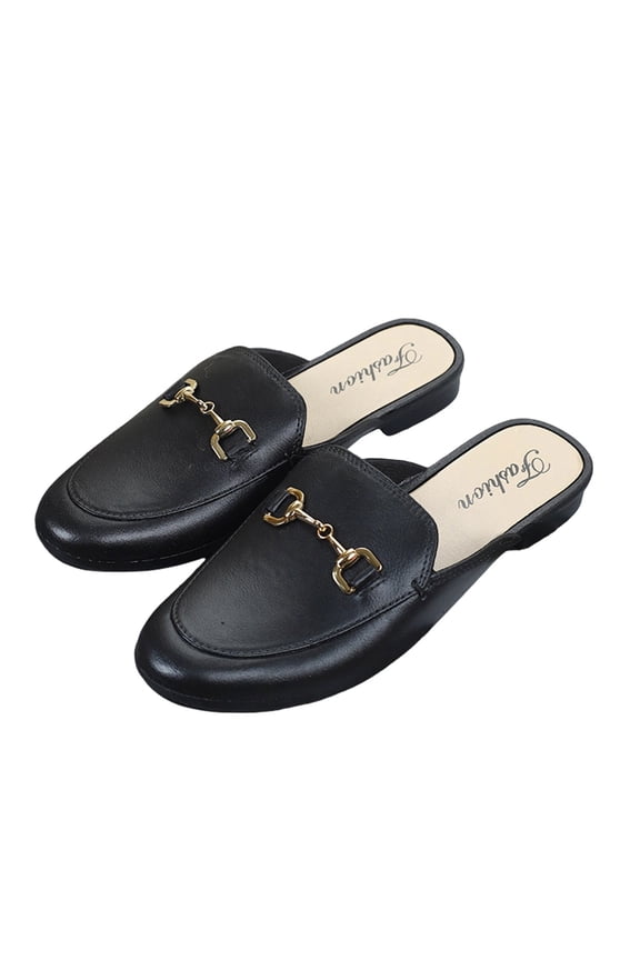 Women‘s Black Animal Print Buckle Mules - Memory Foam Insole - Low Heel - Casual Mule Shoes【Slip On Backless Loafers】【Business Commute Comfort Flats】