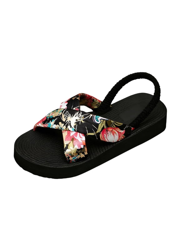 Women's Boho Satin Strap Platform Beach Slide Sandals Summer