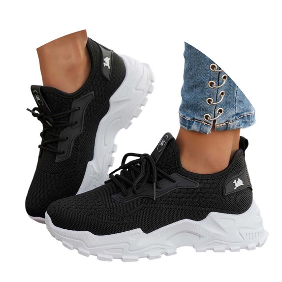 Win s Way Women's Casual Lace-Up Platform Sneakers, Breathable Mesh Athletic Shoes for Outdoor Travel