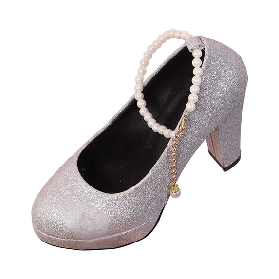 Win s Way Women's Closed Toe Pearl Ankle Strap Heel Suede Pumps Dress High Heels