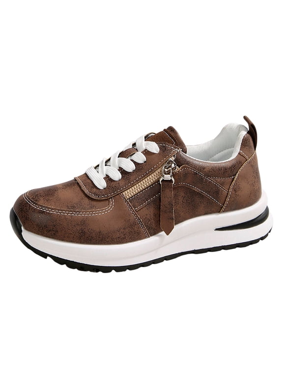 Women's Fashion Platform Sneakers, Side Zipper Thick Heel Shoes for Everyday Comfort
