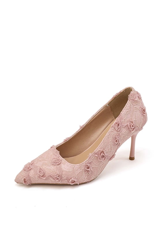 Women's Lace Stiletto Pointed Toe Floral Wedding Dress Pumps Comfort High Heels