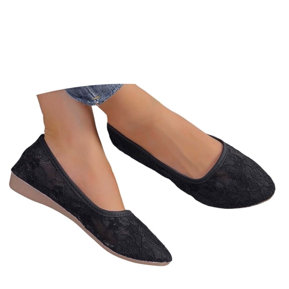 Win s Way Women's Mesh Flats Slip On Lace Round Toe Soft Sole Casual Ballet Shoes