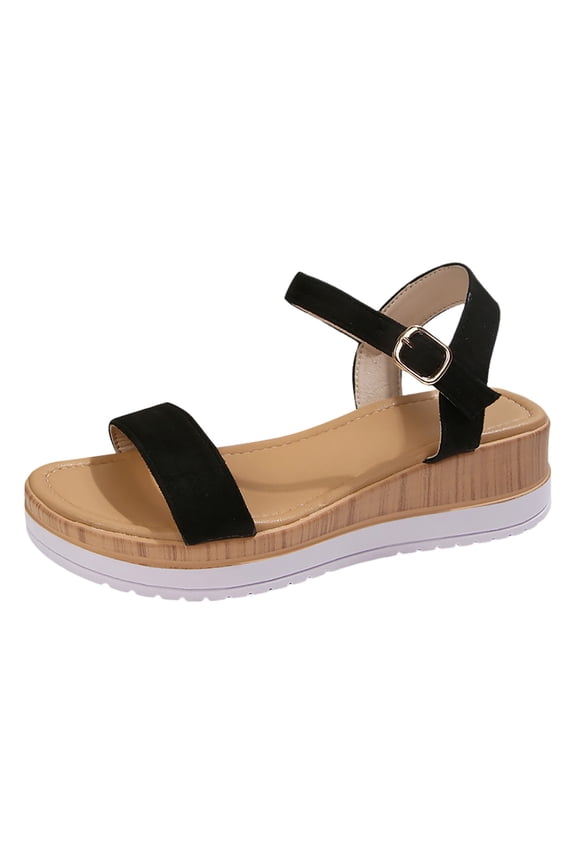 Women‘s Platform Wedge Sandals, Open Toe Chunky Heel Slip On Casual Shoes with Adjustable Buckle Strap, Plus Size Wide Width Multiple Colors