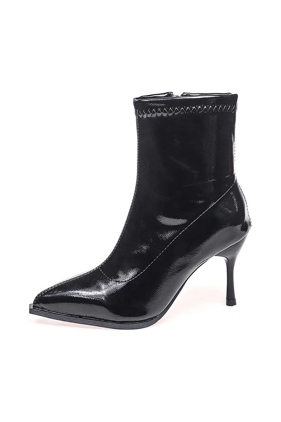 Women's Pointed Toe Stiletto Heel Side Zipper Patent Leather Pumps High Heels