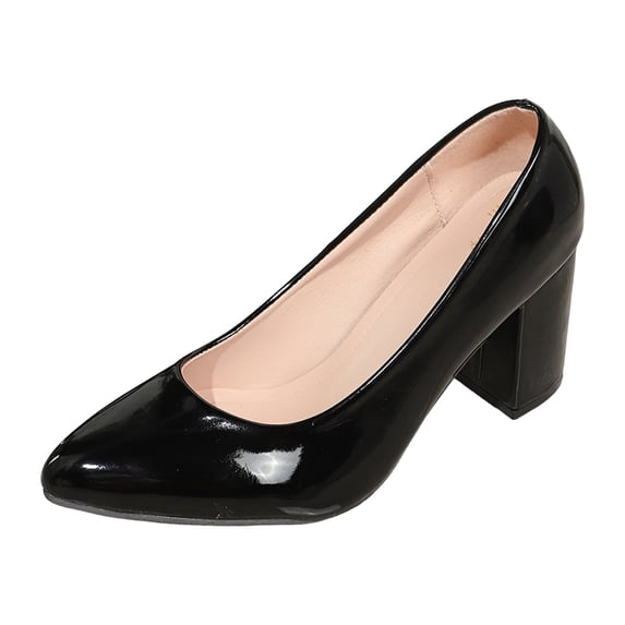 Win s Way Women's Solid Chunky Heel Pumps Comfort Slip On Work Dress Shoes