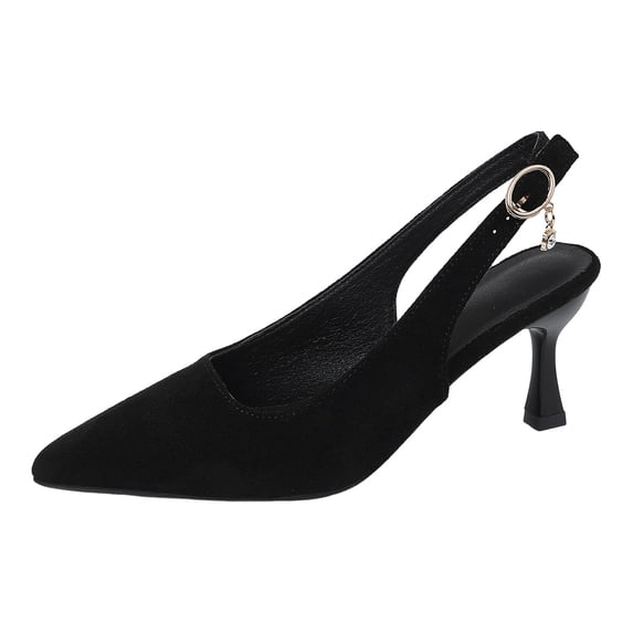 Win s Way Women's Solid Pointed Toe Suede Buckle Strap High Heels