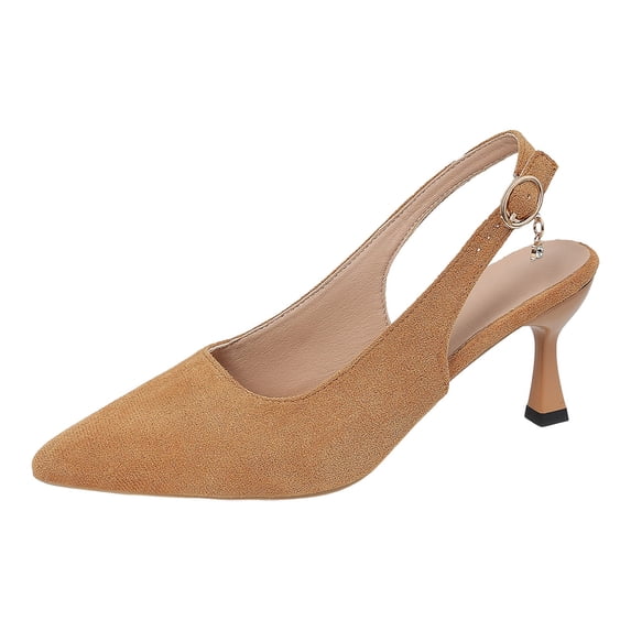 Win s Way Women's Solid Pointed Toe Suede Buckle Strap High Heels