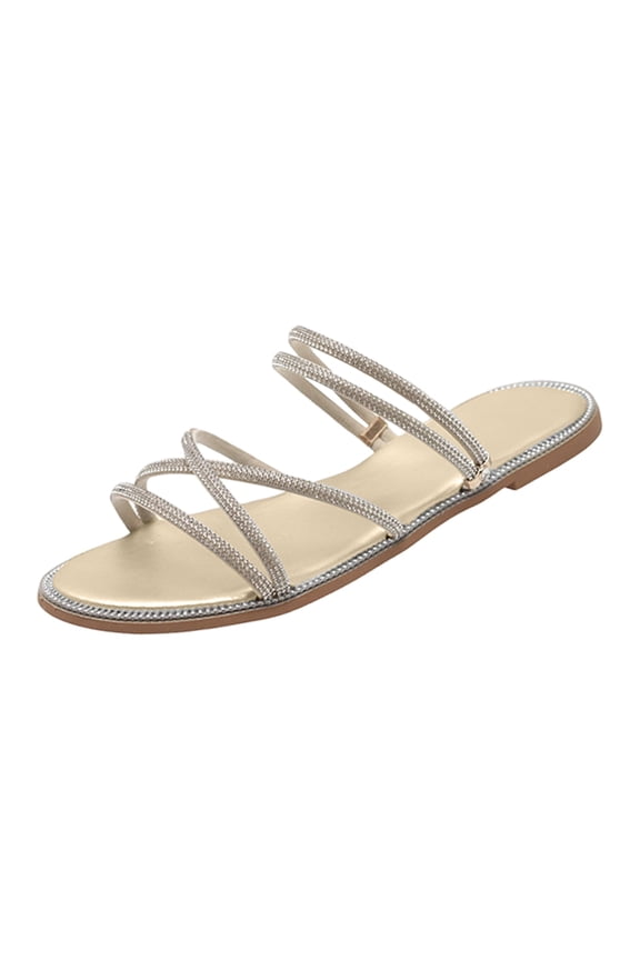 Women's Sparkling Flat Slide Sandals, Elegant Summer Dressy Slippers (Size 5-11)