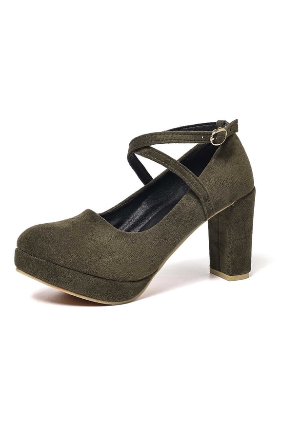 Women's Suede Crossover Strap 8cm Heel High Heels Oktoberfest Casual Market Shoes