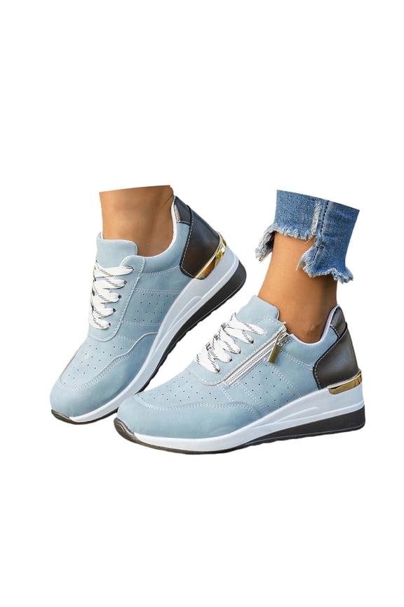 Women's Supportive Platform Sneakers, Side Zip Lace Up Walking Shoes for Leisure & Dating