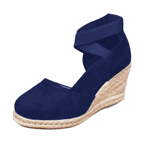 Win s Way Women's Velvet Round Toe Mary Jane Shoes Boho Platform Wedge Heel Plus Size Casual Sandals