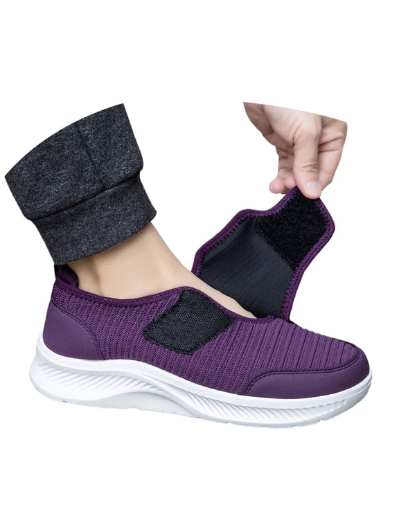 Women's Wide Toe Walking Sneakers, Orthopedic Mesh Upper Shoes with Hook-and-Loop Closure