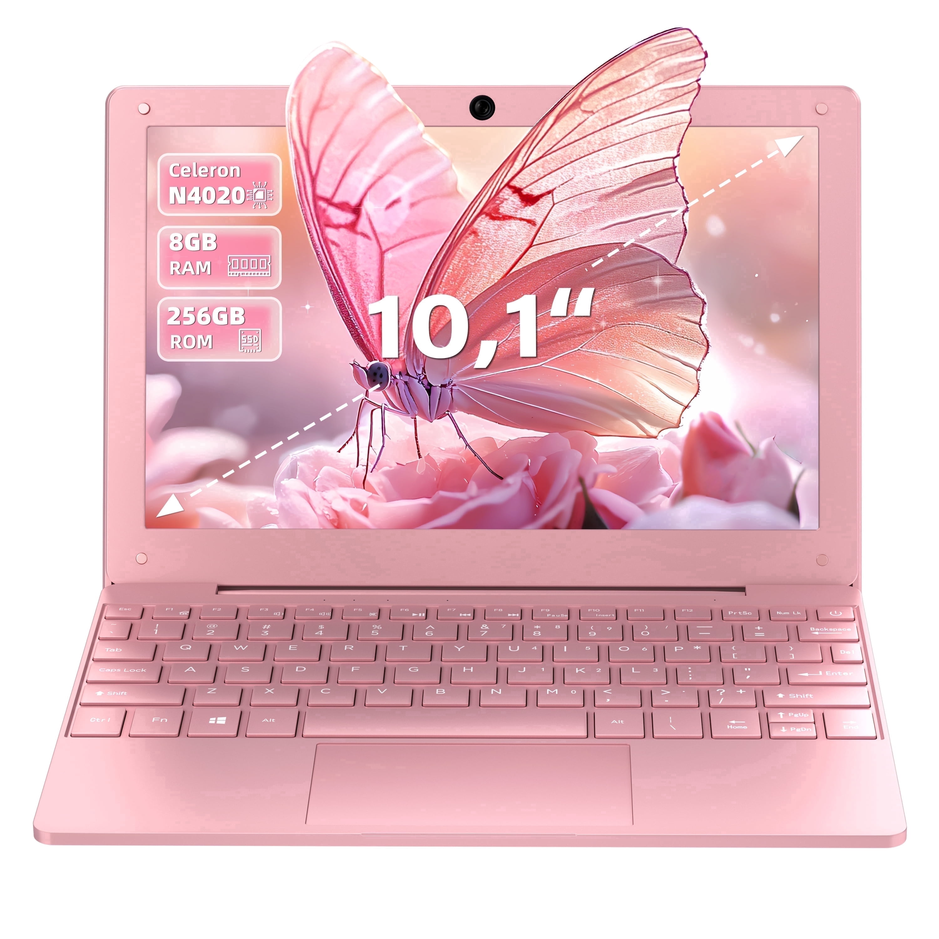 10.1-inch Portable Mini Pink Laptop Computer, DDR4 8GB RAM, 256GB