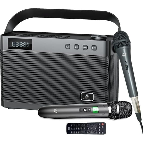 HW HAOWORKS T9 Portable PA System Karaoke Machine 40 Watt With Wirereless and Wired Microphone