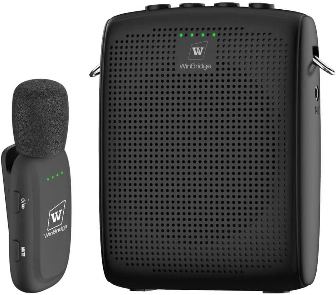 HW HAOWORKS Wireless Voice Amplifier for Teachers - Lapel Mic System Saves Your Voice | 15W Portable PA System with Bluetooth, 12H+ Battery, Auto-Pairing | No Headset, Ultra-Light 18.3g Clip Mic W005
