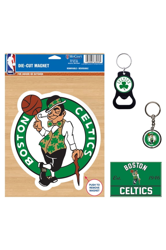 Boston Celtics 4-Pack Key Rings and Magnets Set