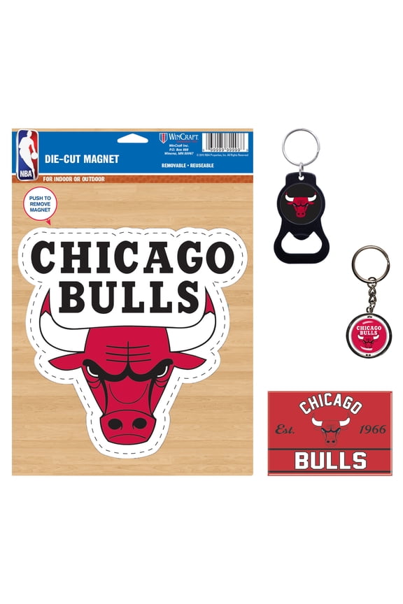 Chicago Bulls 4-Pack Key Rings and Magnets Set