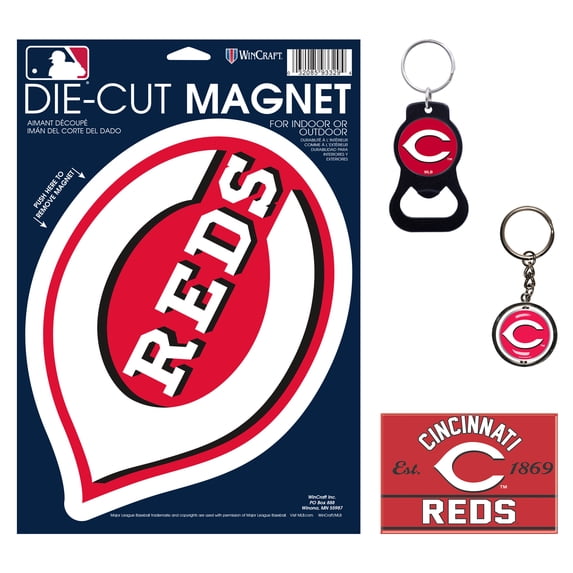 WinCraft Cincinnati Reds 4-Pack Key Rings and Magnets Set
